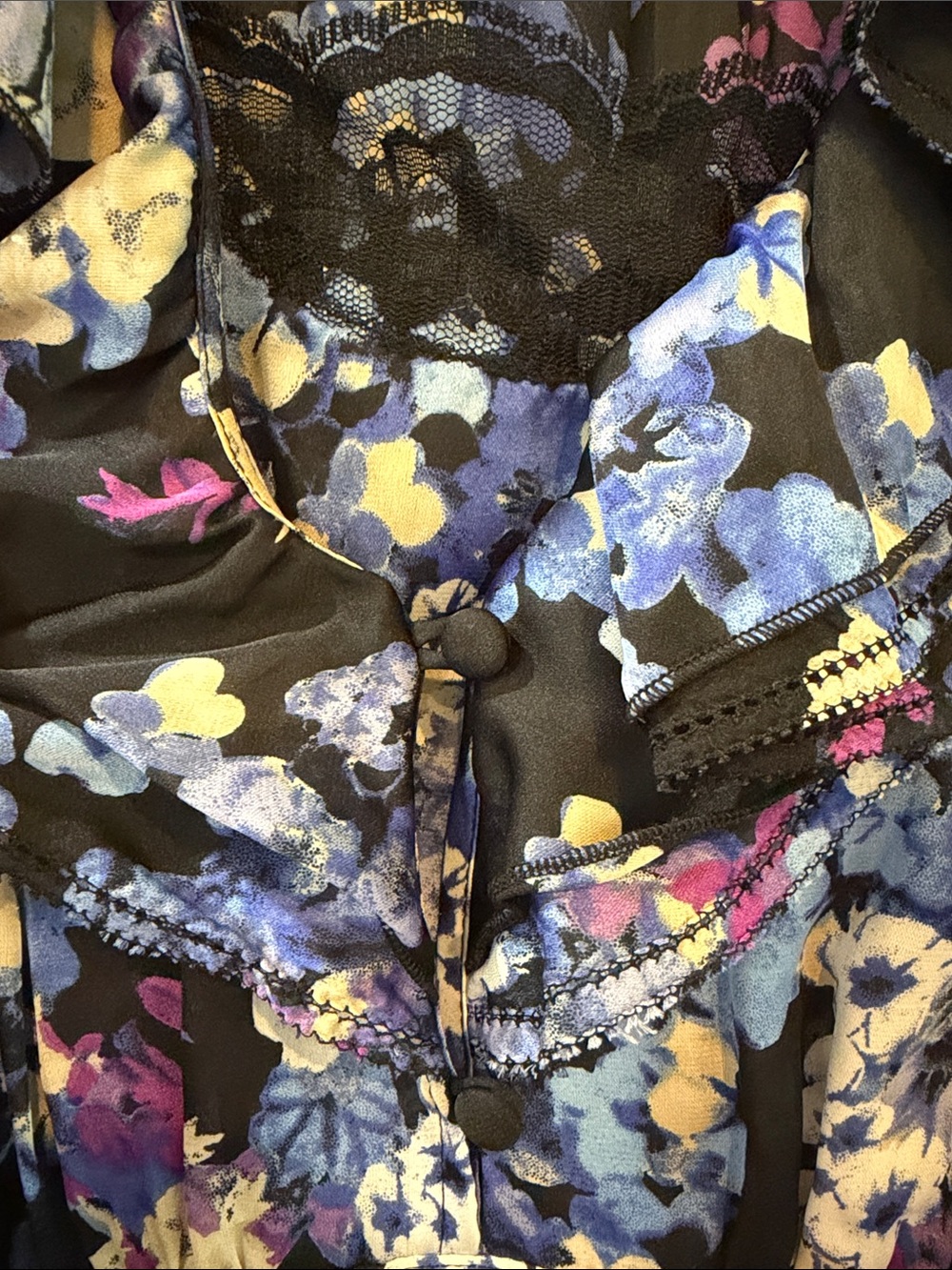 White House Black Market Black Floral Midi Dress with Blue & Purple Accents - Picture 5 of 9